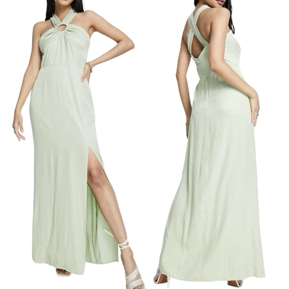 Topshop Light Green Halter Maxi Dress